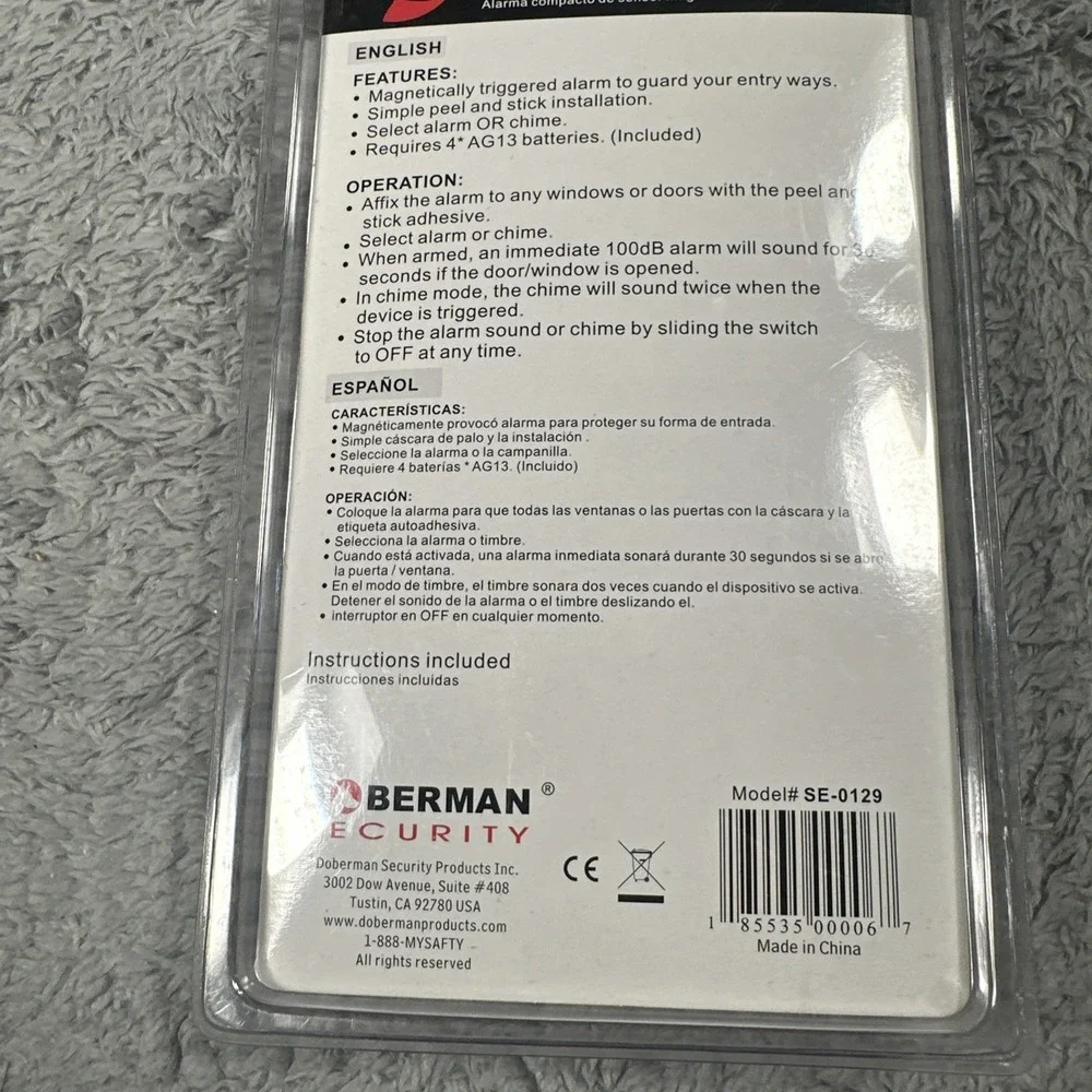 Doberman Security Mini Entry Defender W/Chime Model SE-0129 New Factory Sealed